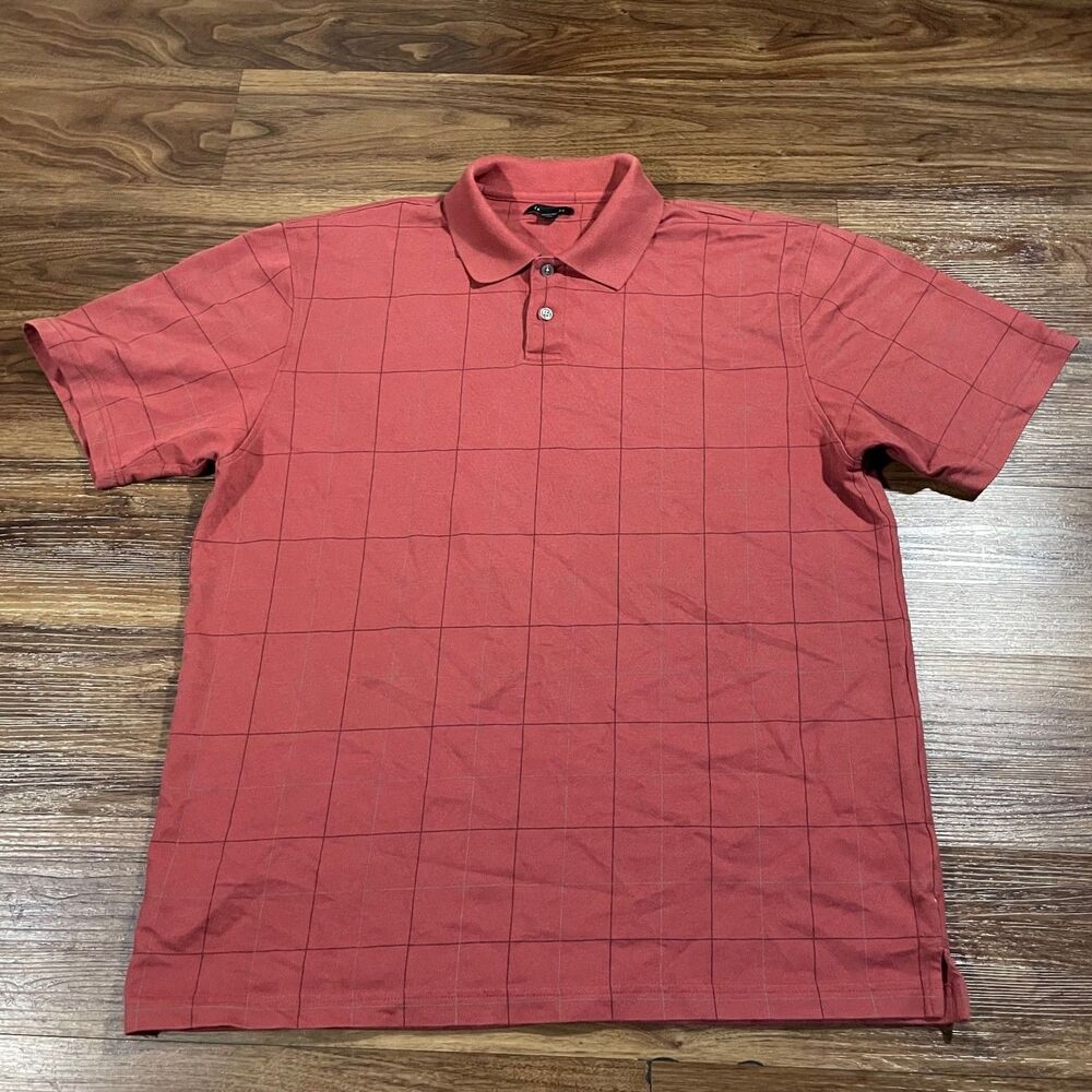 Van Heusen Polo Shirt Red Window Pane Collared Short Sleeve Top Men's Size Large